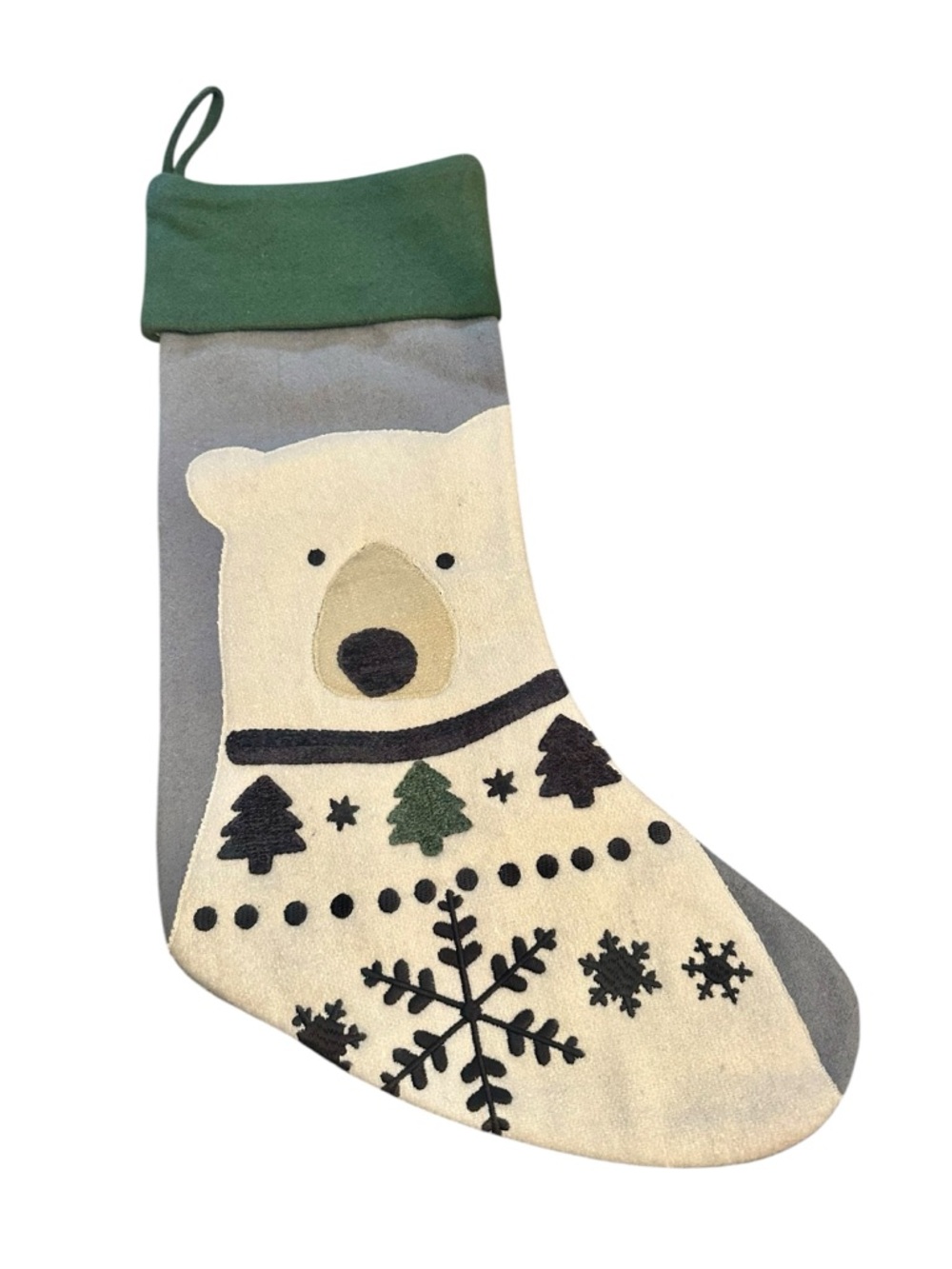 Crate & Barrel Polar Bear Stocking - Green and Gray Preppy Decor